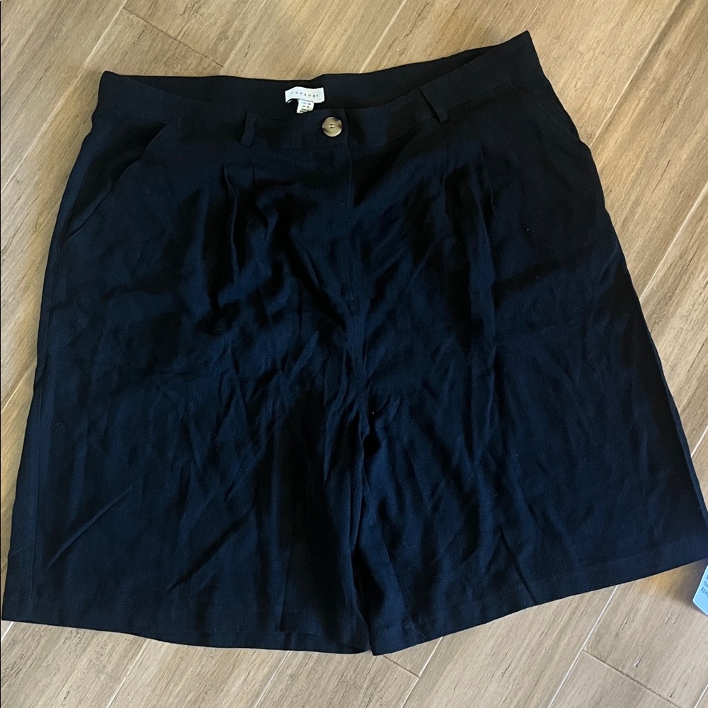 NWT Topshop Black Buttoned Linen Blend Shorts 16
